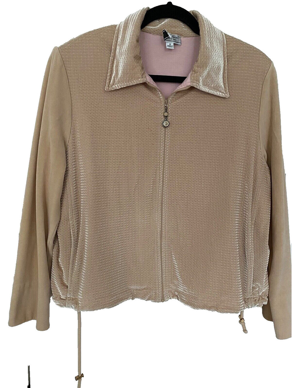 Vintage Y2K St John Sport Beige Velour Track Suit Jacket Size M Full Zip